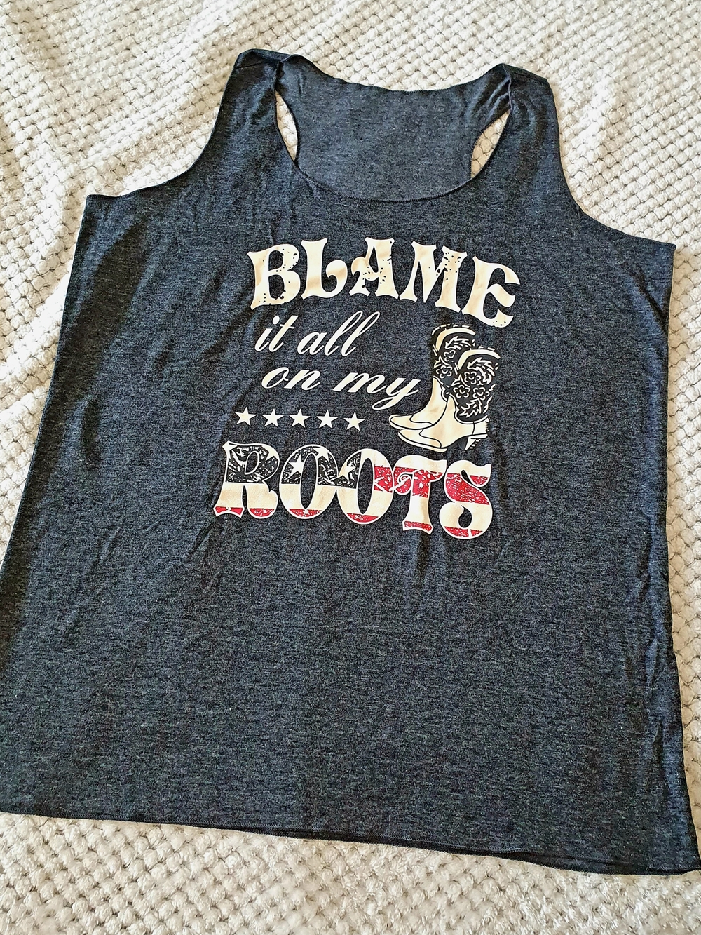 Blame It All On My Roots Country Music Tank Top Women's 2XL Grey Heather